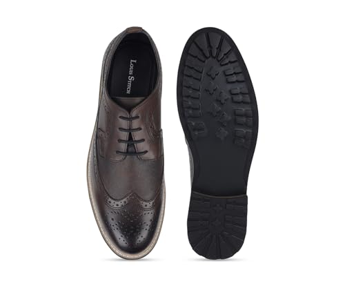 Image of LOUIS STITCH Leather Brogue lace up Boot for Men - Brunette Brown (LSBXBGSFBB) UK -