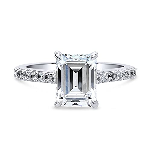 BERRICLE Sterling Silver Solitaire Engagement Promise Rings for Her, 2.6 Carat Emerald Cut Cubic Zirconia CZ Ring2