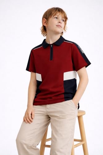 Image of Alan Jones Clothing Boys Cotton Blend Regular Fit Colorblock Polo T-Shirt