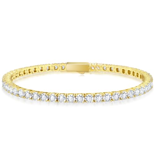 KRKCLIFE Tennis Bracelets for Women Men, 14K Gold Plated Hypoallergenic Classic Round AAAAA Cubic Zirconia, 3/4/5mm Width, Elegant Jewelry Anniversary Birthday Gifts for Her Him Wife Mom 6.5-8 Inch