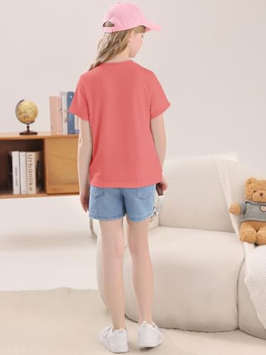 Image of Girls Summer Short Sleeve T Shirts Kids Basic Tees Crewneck Tops 5-14 Years