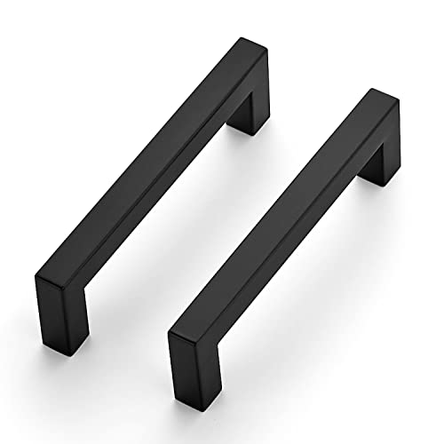 Image of Ravinte 3 Pack 4-1 /2 Inch Kitchen Square Cabinet Handles Matte Black Pulls Black Drawer Pulls Kitchen Cabinet Hardware Handles