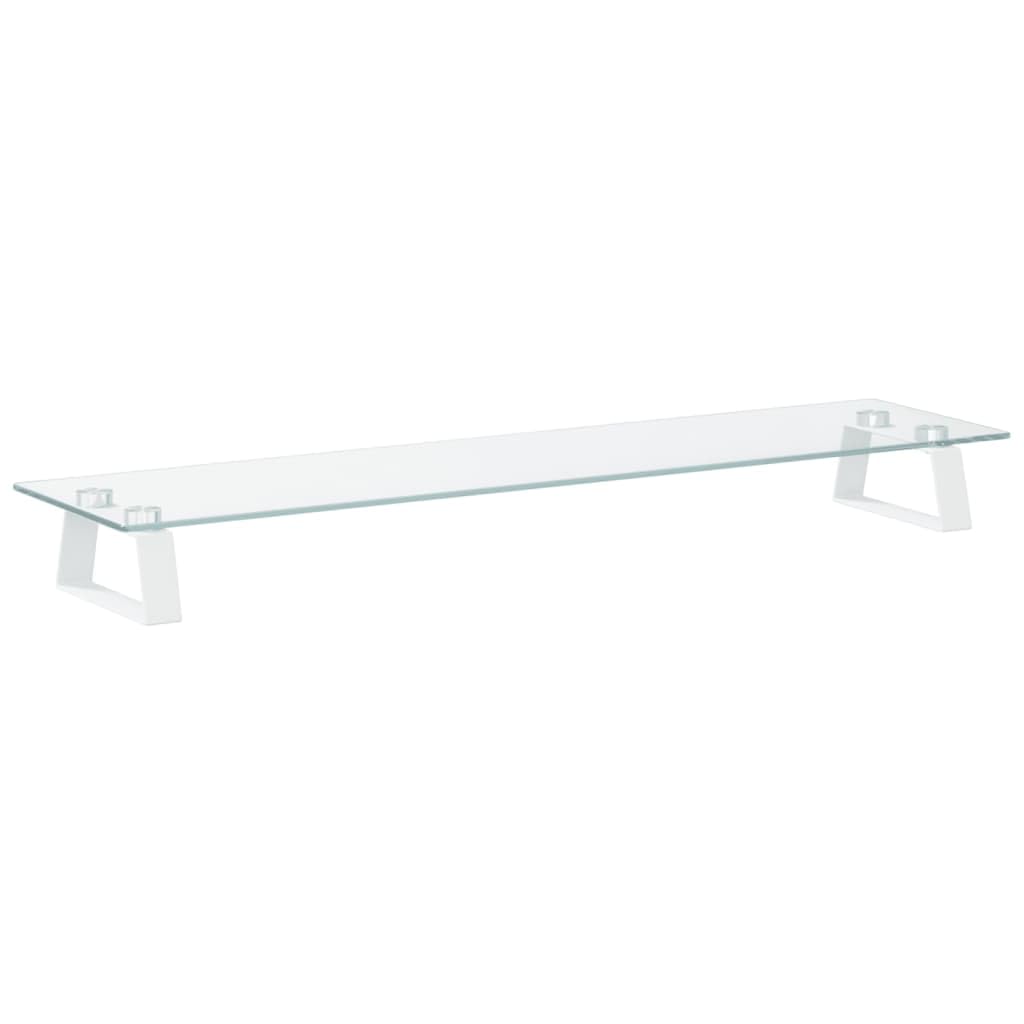 Soporte para monitor blanco, 80 x 20 x 8 cm, cristal templado y metal, bandeja para teclado para ordenador portátil, soporte de escritorio ergonómico para oficina, oficina en casa, estación