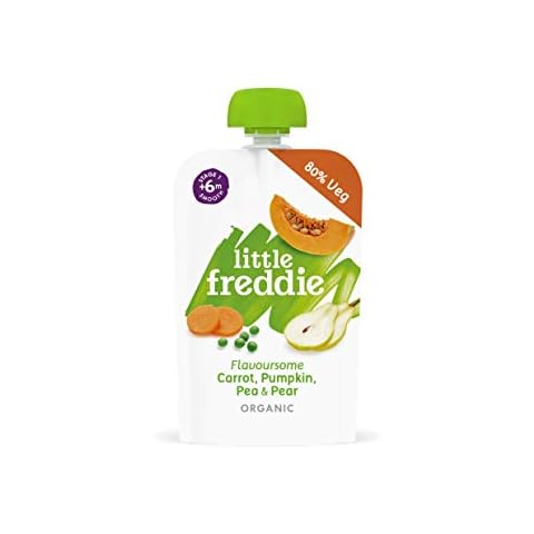 Little Freddie Organic Baby Food Stage 1 from 6 Months 6x100g Pouches, Carrot Pumpkin Pea Pear, 100 Count Cover