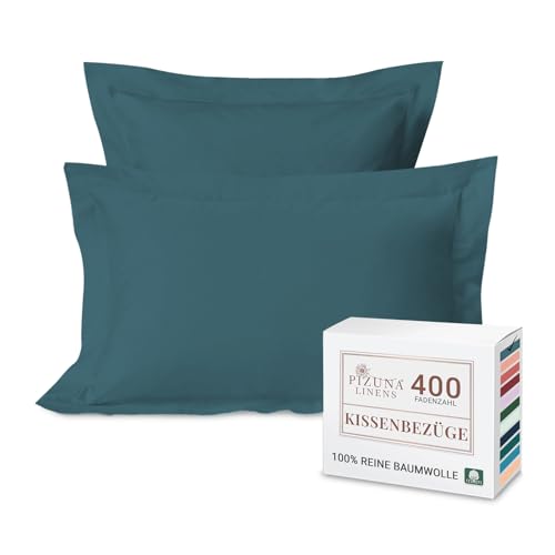Pizuna Oxford 2 Pack Kissenbezug 50x75cm Baumwolle Pfauenblau 400 Fadenzahl – Ansicht 1