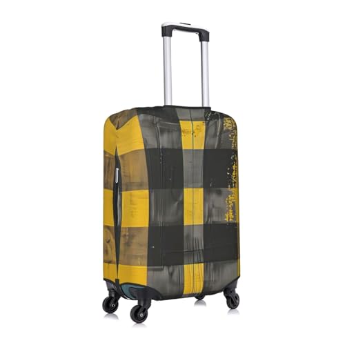 Yellow Gray Black Plaid Print Protective Suitcase Cover Washable Travel Luggage Protector with Concealed Zipper3