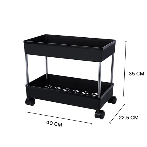 Image of Multipurpose 2-Tier Storage Shelf, Storage Rack with Wheels, Storage Organizer Cart for Kitchen, Pantry Closet, Bedroom, Bathroom(2 Layer,Black)