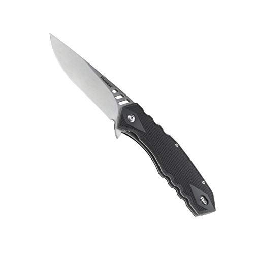 CRKT Ruger Follow-Through EDC Folding Pocket Knife: Everyday Carry, Plain Edge Blade, Flipper Open, Liner Lock, Textured Non Slip Handle, Reversible Pocket Clip R1701