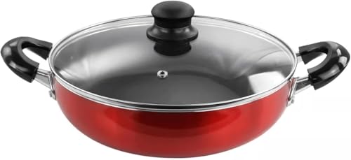 Orixforce Better Chef Deep Fryer Pan Set – 14 Inch & 16 Inch Red Aluminum Frying Pans with Glass Lids – Nonstick Interior, Stay-Cool Handles, Even Heat Distribution (14 Inch)
