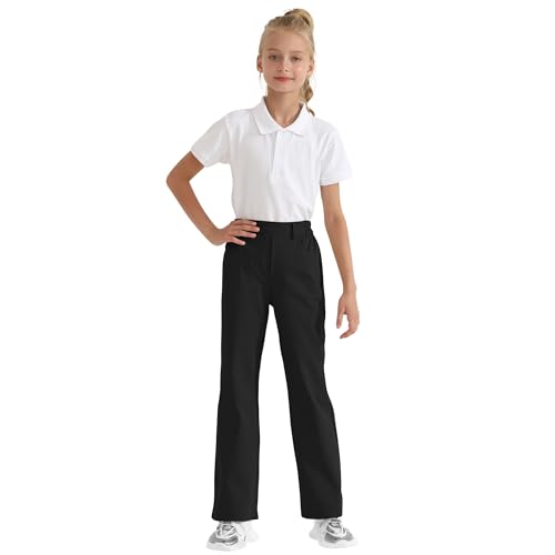 Image of Girls Flare Dress Pants, Bootcut School Uniform Slacks Size 6-15 Years | Half Elastic Waistband, Mock Fly, Belt Loops and Side Pockets for School Uniforms and Everyday Wear