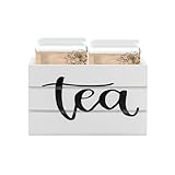 Rmeosye Small Tea Bag Box Wooden Tea Bag Holder with Handle Farmhouse Wood Tea Organizer Mini Tea bags Caddy with Handle Storage Chest Countertop Container for Coffee Bar Beverage Supplies (White)
