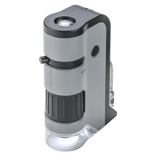 Carson MicroFlip 100x-250x Taschenmikroskop mit Smartphone-Adapterclip, UV und LED-Licht &