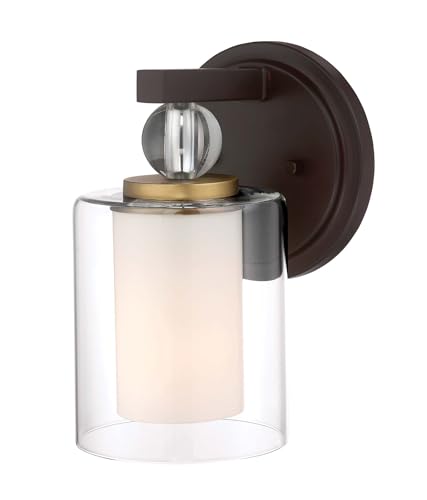 Image of Minka Lavery 3071-416 Studio 5 Vanity Bath Light, 1-Light, 100 Total Watts, 6-in H x 9.75-in W, Painted Bronze with Natural Brushed Brass