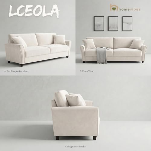 Image of 3 Seater Lceola Premium Fabric Sofa |Stylish And Comfortable Living Room Furniture| Heavy Quality Sofa And Builtin| Throne Of Comfort, White