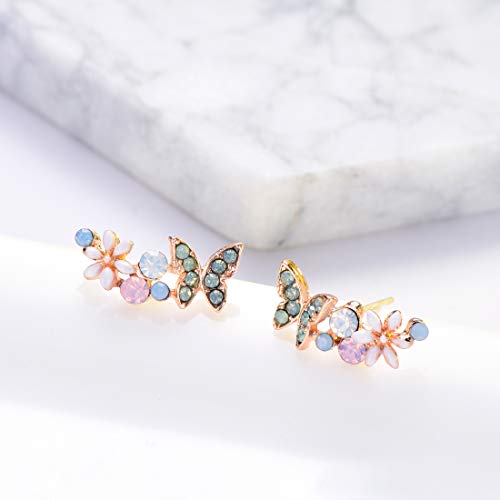 YOQUCOL Clear AB Multiple Colors Austrian Crystal Butterfly Cute Earrings Ear Vine Wrap For Women3