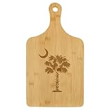 Charcuterie Board With Handle Cheese Board Bamboo Cutting Board Gift Palmetto Tree South Carolina Palm Moon (Small 13.5” x 7”)