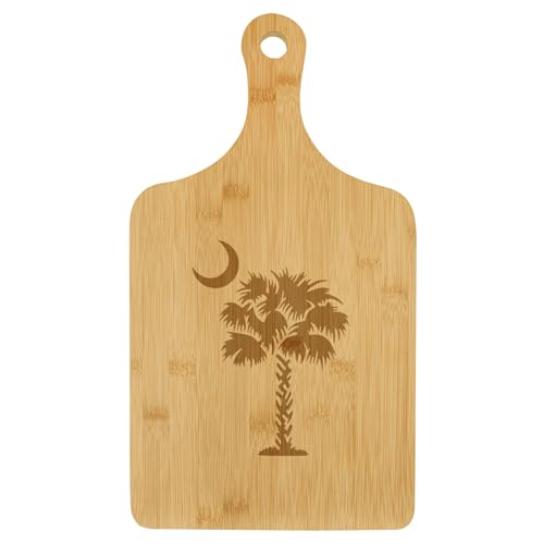 Charcuterie Board With Handle Cheese Board Bamboo Cutting Board Gift Palmetto Tree South Carolina Palm Moon (Small 13.5” x 7”)