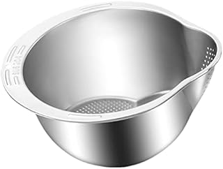Rice Washer Strainer Bowl Stainless Steel Rice Washer Bowl 4in1 Rice Drainer Sloping Bottom Rice Washing Filter Fine Mesh Colanders Sieve Bowl Kitchen Side Drainers Colander for Cleaning Vegetables