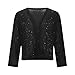 Black Sequin Jacket Girls Sparkly Cropped Open Front Long Sleeve Shrug Kids Fall Fashion Party Glitter Blazer Cardigan Tops