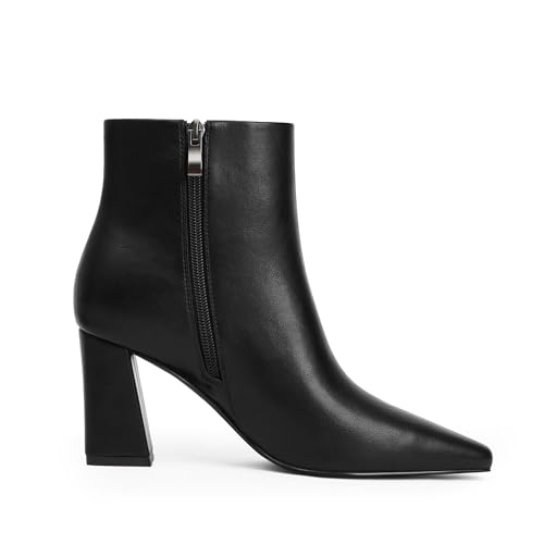 Modatope Ankle Boots for Women Pointed Toe Chunky High Heel Short Booties with Side Zipper Fall Winter Boots 5
