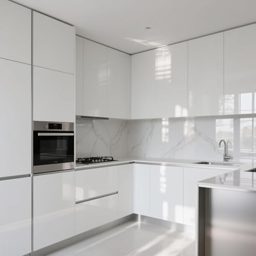 Image of HOME13 White Contact Paper Glossy Peel and Stick - White Wallpaper Self Adhesive Removable Thicken Waterproof for Kitchen Cabinet Countertop - Furniture Decorative Vinyl Paper (12x80 Inch Pack of 2)