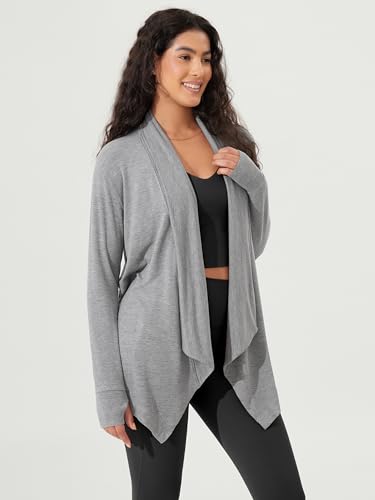 Image of ODODOS Women's Drape Open Front Cardigans Cozy Soft Long Sleeve Casual Wrap Outerwear with Pockets Thumb Hole