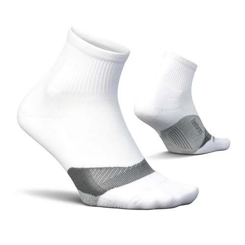 Feetures Elite Light Cushion Quarter Solid - Sport Sock with Targeted Compression - New White, M (1 Pair)