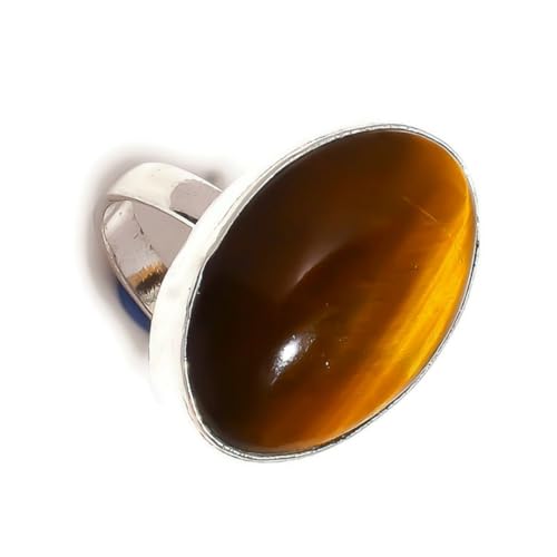 jewels house Golden Tigers Eye Cabochon Oval Gemstone Handmade Statement Ring US-10, Tiger Eye Rings, Stone, golden tigers eye, Stone, golden tigers eye