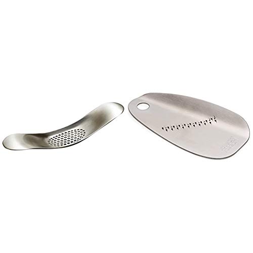 Joseph Joseph Garlic Rocker Crusher Mincer Press Dishwasher Safe, Stainless Steel & Joseph Shred-Line Garlic & Ginger Grater, Stainless Steel