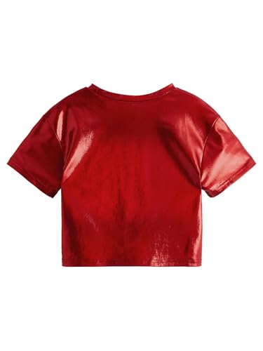 Image of Verdusa Girl's Metallic Crop Tee Top Sparkle Neon Shirts Concert Outfits