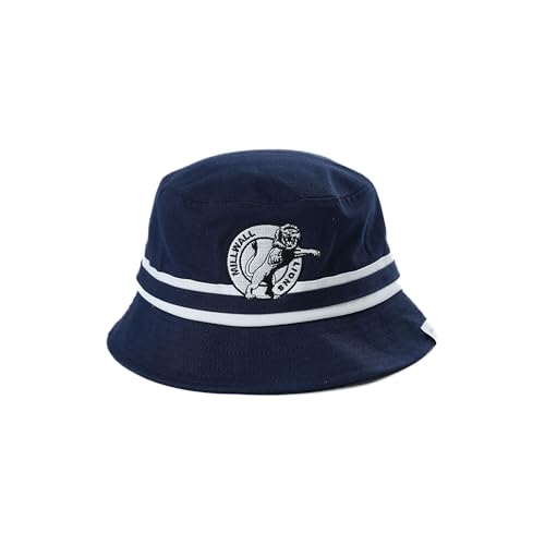 Beyond Happy Navy Blue Millwall Bucket Hat Heavy Duty 100% Cotton Unisex Sun Hat with Embroidered Millwall Lions Club Crest & Pride of London Tag