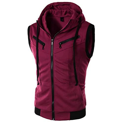 Lista de Sudaderas sin capucha para Hombre los más solicitados. 49 Previn - Sudadera con capucha para hombre, estilo casual, entallada, con cierre, con cordón, sin mangas, con capucha, Rojo -, M