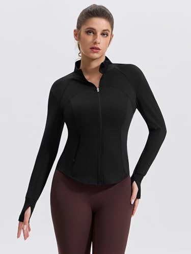 Womens Running Jackets Long Sleeve Gym Tops Zip Sport Jackets Fitness Breathable Yoga Cropped Tops with Thumb Holes - Image 5