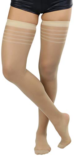 Image of ToBeInStyle Women's Pack of 6 Top Stripe Band Sheer Thigh High Stockings