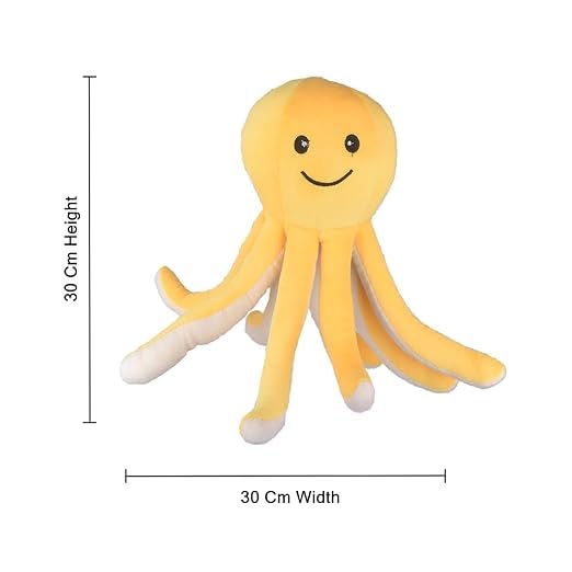 Image of Yellow Octopus Plush Soft Toy for Kids - 30cm Stuffed Animal | Cute & Cuddly Sea Animal Toy for Boys & Girls | Birthday Gift