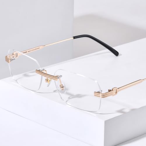 Image of HEPIDEM Vintage Style Rimless Rectangular Metal Eyeglasses for Men,New Frameless Square Optical Glasses Frame