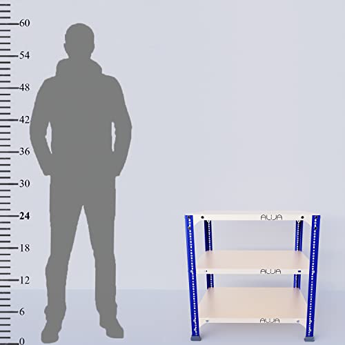 Image of ALIJA️ Slotted Angle Metal Rack (2 x 2 x 1.5 Ft. / 24 x 23 x 18 Inch) with 3 Shelves (Blue and Ivory, 20 Gauge Shelves, 14 Gauge Angle)