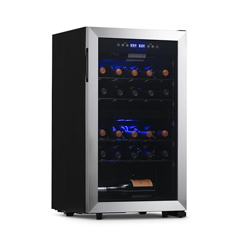 NewAir 19' Dual Zone Wine Fridge for 28 Bottles | Built-In or Freestanding Wine Cooler Refrigerator with Glass Door | Quiet Compressor Cooling & Exterior Digital Thermostat | Stainless Steel