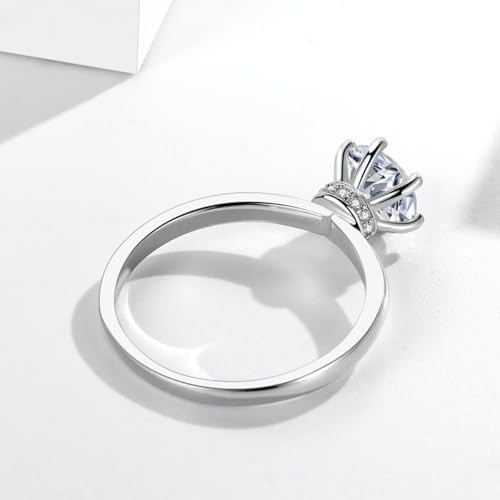 1pc White Gold Six Claw Round Zircon Rings Gorgeous For Women Dating Daily wear Silver Ring Anniversary Occasion Exquisite Women's Jewelry Gift4