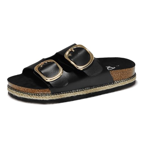 PepStep Slide Sandals for Women with Soft Cork Footbed and Strap, Ladies Fashion Platform Slide Sandals Comfortable Slip On Style