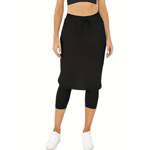 Pantalones de yoga 3XL con bolsillos para mujer, rectos, con cordón, falda corta deportiva, de dos piezas, secado rápido, para tenis, yoga, pantalones de yoga antirreflejos para mujer, longitud corta,
