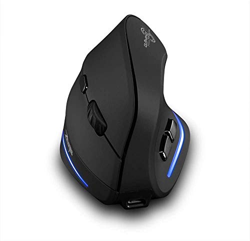 zelotes Souris sans Fil,Rechargeable,Réglage 3 DPI,6 Boutons,2.4GHz avec Nano-Récepteur,LED,Souris Ergonomique Verticale pour PC,Ordinateur Portable,Mac,Noir