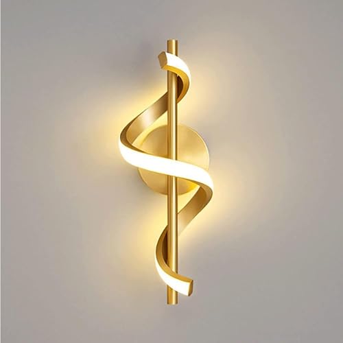 Image of SINOMAN Modern LED Wall Sconce Light Fixture Spiral Design Golden Finish Decorative Acrylic Wall Lamp 3 Step Color Changing, (Warm, Neutral, Cool White) Ideal for Living Room, Bedroom, and Home Decor
