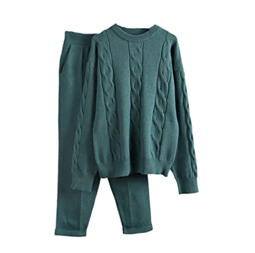 Ensemble en cachemire tricoté haut de gamme survêtement 2 pièces vert foncé coupe stretch
