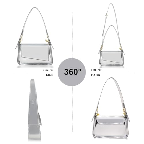 Image of Women's Y2k Silver Metallic Hobo Purse - Sparkly Evening Shoulder Bag for Party, Wedding, Going Out Handbag | Metallic Evening Bag