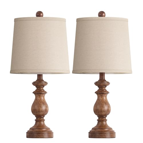 Image of PARTPHONER Traditional Table Lamp Set of 2, Rustic Farmhouse Table Lamps for Living Room Bedroom, 22 inch Bedside Desk Lamps Vintage Nightstand Lamps with Linen Shades, Wood Grain
