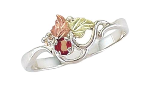 Sterling Silver Black Hills January Birthstone Ring with 3 MM Round Synthetic Garnet - Ring Size 10