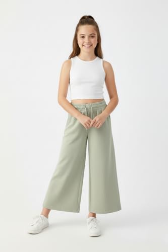 Image of Alan Jones Clothing Girls Mid Rise Solid Cotton Wide Leg Trackpant | French Terry Fabric | Relaxed Fit