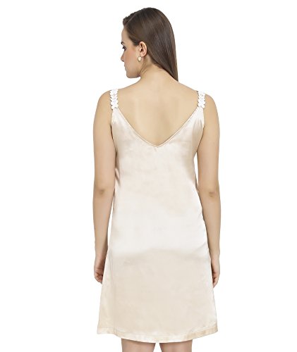 Image of ASHTAG | Lace Nightwear | Satin | Floral Lace Straps and a Low V Neck | Sleeveless | Champagne