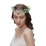 BEAMARKER Feenblatt nkrone Für Frauen Elfenprinzessin Tiara Elfenkopfschmuck Mit Grünen Blättern Und Rotem Anhänger Verstellbares Band Für Cosplay Hochzeit Halloween Braut Fotoshooting Party